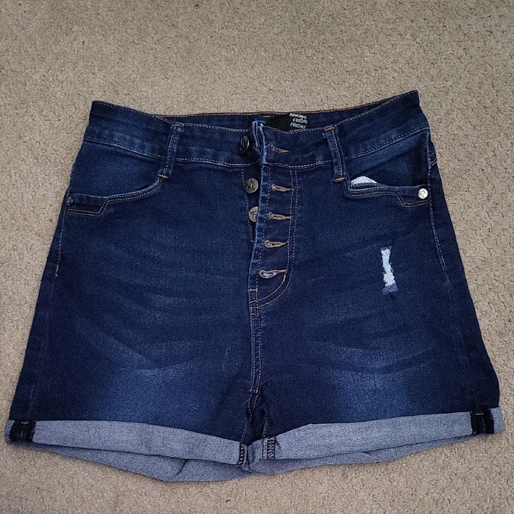 Dark Blue Button-Up Jean Shorts